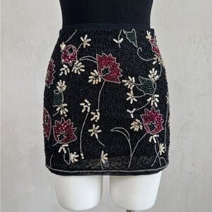 Raga Black Beaded Sequin Floral Mini Skirt Women XS Hand Embellished Party